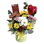 Caja Floral Pastel con Globo y Chocolate