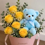 Canasta con 6 Rosas y Peluche - Imagen 2